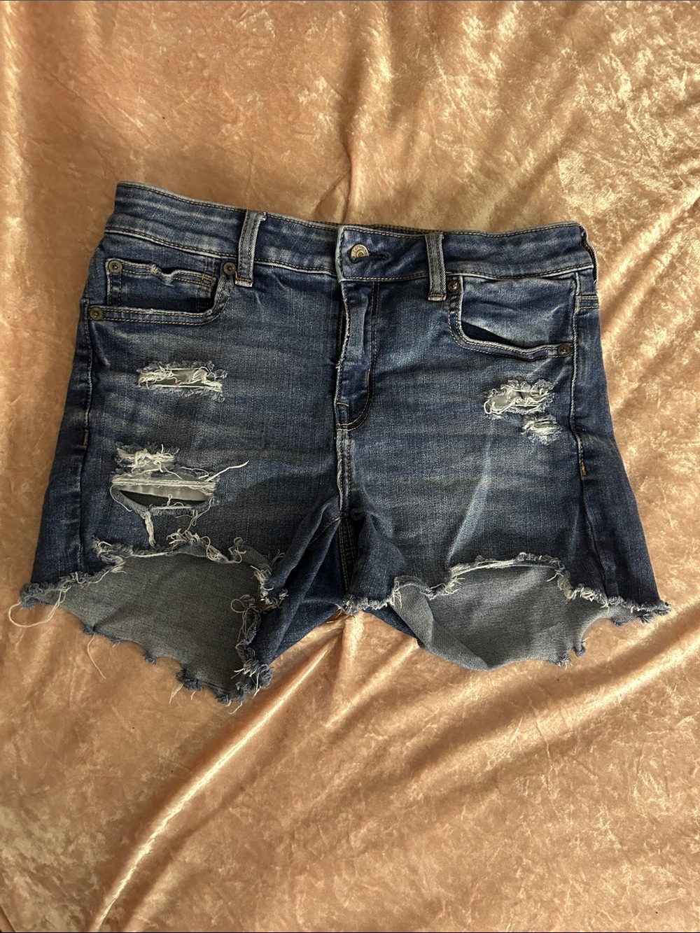 American Eagle Outfitters Dark Blue Distressed Denim Cutoff Shorts